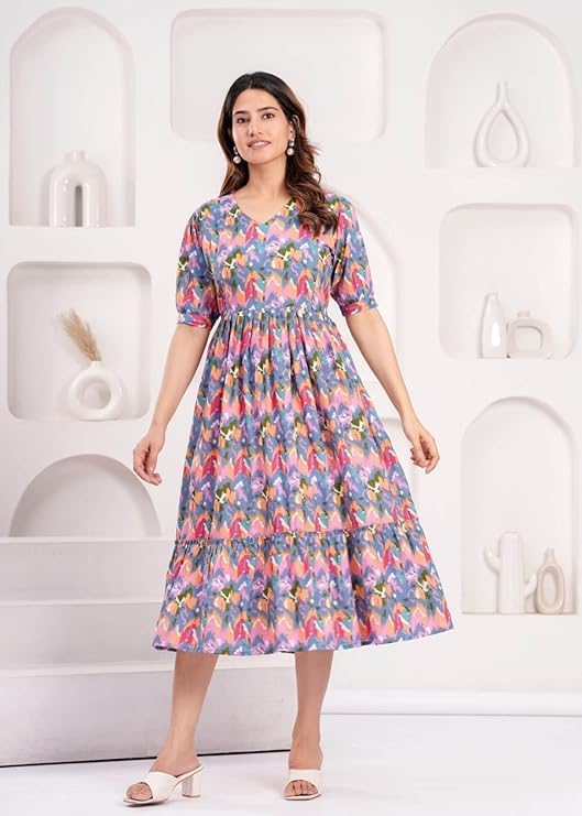 Image of Women Feeding Kurti for Women Cotton Maternity Kurta with Nursing Zip for Pre & Post Pregnancy