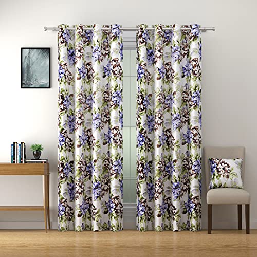 Image of Swayam Polyester Window Curtains for Bedroom, Living Room and Kids Room, Home Decor Fashion Printed Set of 2 Curtains with Eyelet (5 feet) -Purple Floral