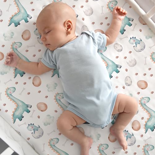 Image of Nap Mat Sheet 47 inchx24 inch, 3 Pack Dinosaur Baby Crib Sheets Fitted Elastic Corners, Preschool Day Care Rest Mat Cover, Soft Breathable - Compatible with Regalo My Cot, Joovy Travel Cot