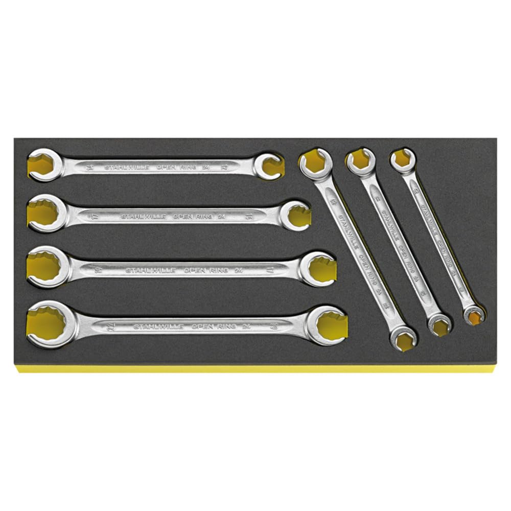 Stahlwille 96838758 7-Piece Double Ended Ring Wrench Set, 8mm x 10mm to 19mm x 22mm Range, TCS Inlays for Tool Trolleys & Boxes - Made in Germany