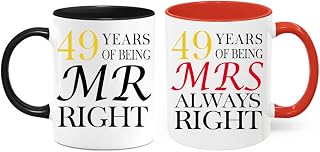 49th Wedding Anniversary for Couples, 49 Year Anniversary Coffee Mugs Set of 2 - Mr Right & Mrs Always Right Ceramic Mug Gift Set 11oz (49th)