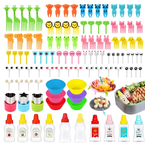 La Mejor Lista de Tenedores para bogavantes - solo los mejores. 41 LEKOU 120PCS Palillos Para Lunch Niños Con Estampados De Animales, Moldes Reutilizables Para Cupcakes, Palillos Tenedor Para Almuerzo Es Adecuado Para Frutas, Postres, Almuerzo...
