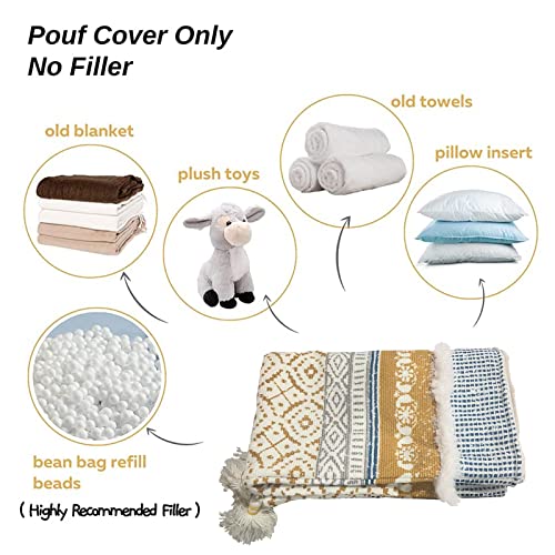 Blue Page SQ1093-YELLOW Boho Tufted Decorative Unstuffed Pouf thumb #1