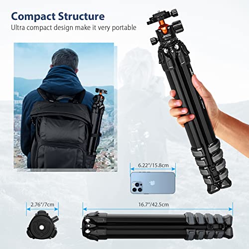Geekoto 77" Camera Tripod,Travel Tripod For Dslr,Compact Aluminum Tripod With 360 Degree Ball Head And 8Kgs Load For Phone,Camera Sony Canon Nikon, Travel And Work #TOP5