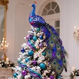 Roowest 18 Inch Christmas Peacock Tree Topper Peacock Christmas Ornaments