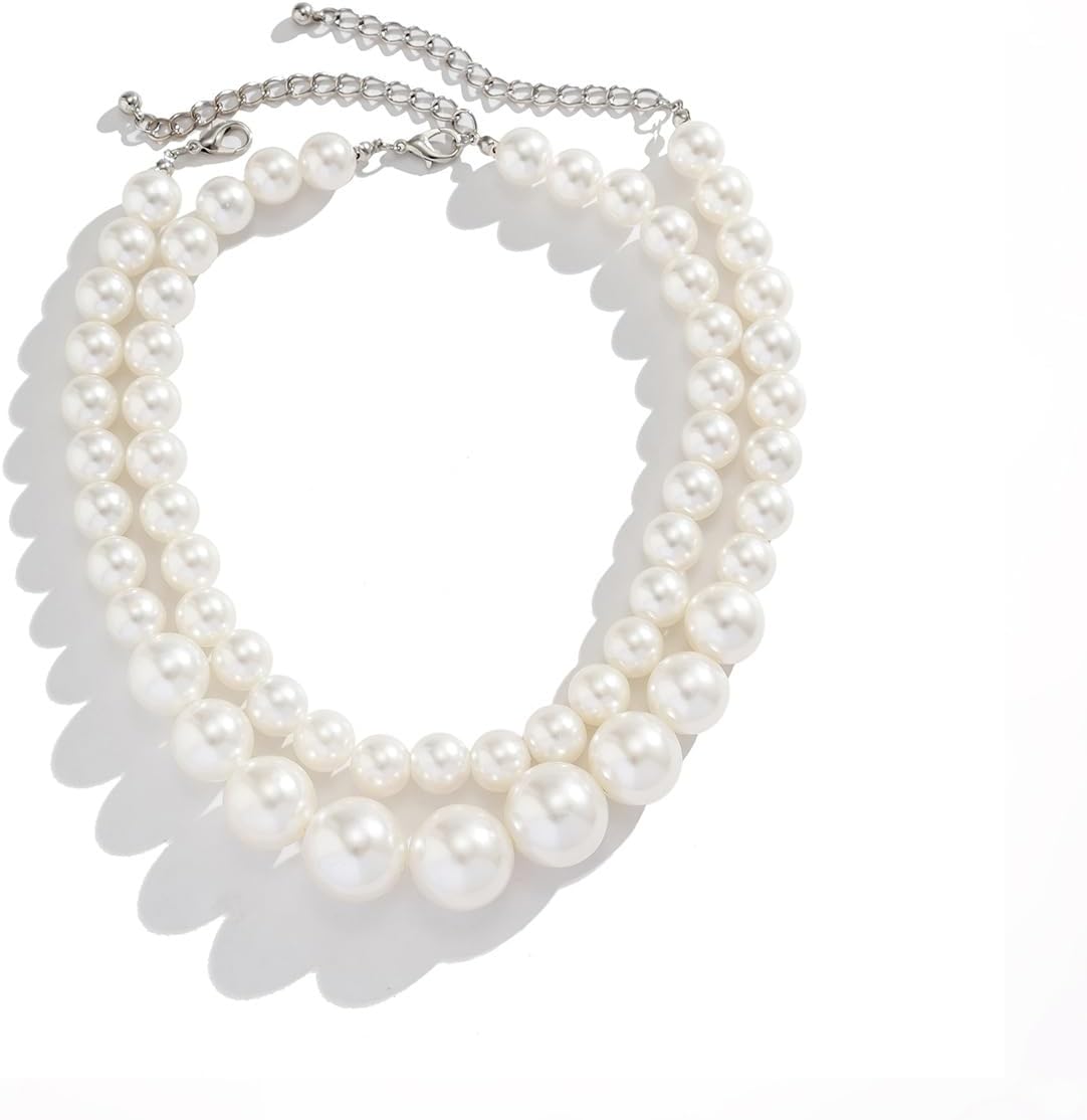 Retro Layered Large Pearl Choker Necklace Exaggerated Big Pearl Necklaces for Women Chunky Pearl Statement Bride Wedding Jewelry Gifts - Image 8