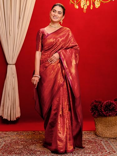 Image of SIRIL Women's Kanjivaram Soft Silk Saree Pure Silk Saree With Unstitched Blouse Piece