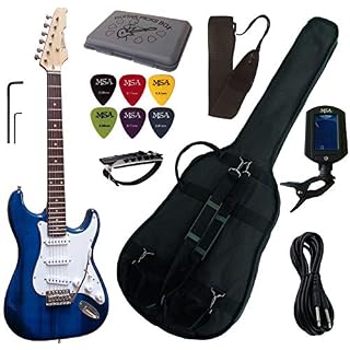 PACK GUITARE Electrique, Accordeur électronique, housse.(5 Accessoires) (Bleu) - Les Beatles, Paul McCartney, John Lennon, RIngo Starr, George Harrison