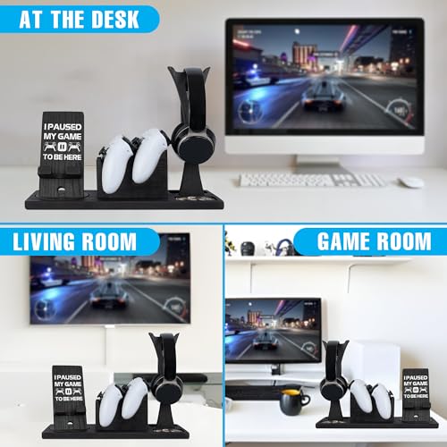 Image of Gaming Accessories Organizer with Headphone Holder, Rotatable Phone Stand & Controller Stand - Unique Gamer Gifts Controllers Holders Gaming Equipment, Gifts for Gamers Controller Holder