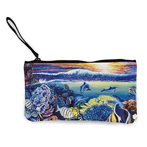 Preisvergleich Produktbild shibeili Sunset Underwater Dolphin Tragbare Leinwand Münzwechsel Taschen Reißverschluss Brieftasche