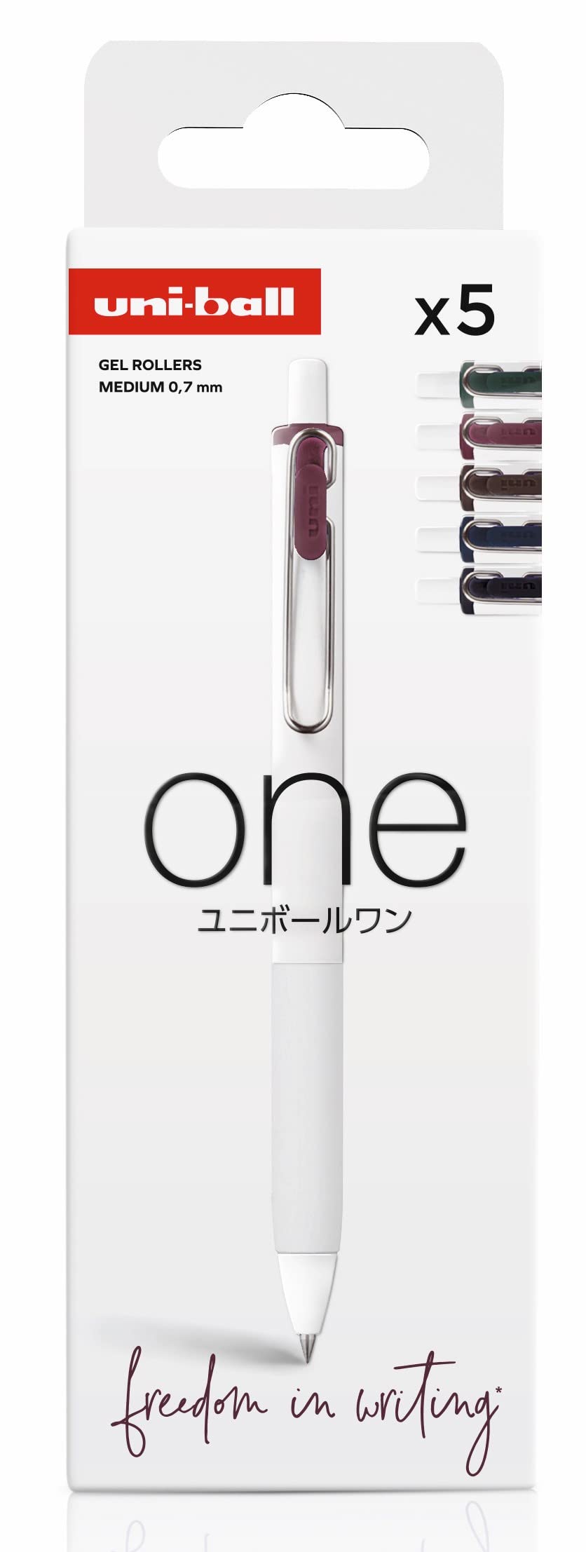 Uni-Ball Rollerball Gel Ink One 0.7 mm Case 5 Colours ORGANIC