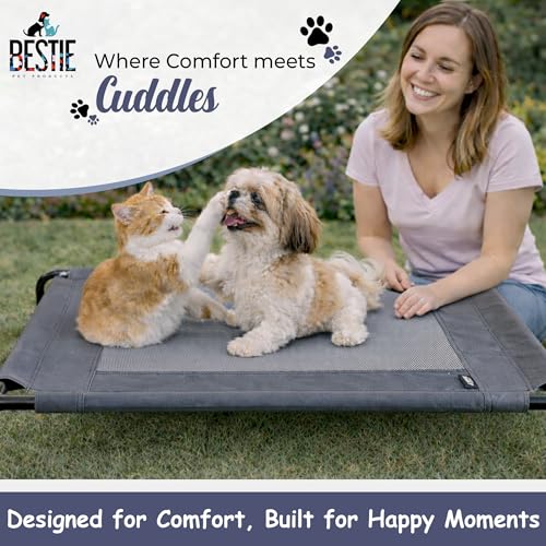 Image of Extra Large(XL) Elevated Cooling Dog Cot Bed with High-Strength Powder Coated Steel Frame, Breathable Mesh, Rust-Proof, Easy to Clean, Indoor /Outdoor Use- 51 X 30 X 8 Inches, Grey