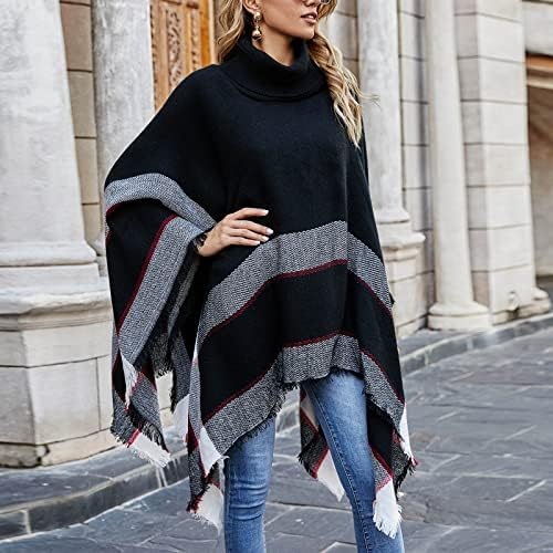 Sjaals wraps Plus Size Womens Cashmere Warm Cape Poncho Onregelmatige Kwastje Sjaaljas Dames Turtleneck Pullover Sweater Cloak Cashmere Mode sjaal (Color : 18, Size : One Size