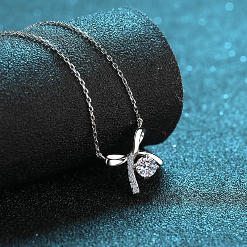 StarGems® Bowknot 0.5ct Moissanite 925 Silver Platinum Plated Necklace 40+5cm NX1342