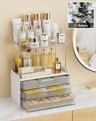 Image of Anylady Bathroom Organizers and Storage, Makeup Organizer (Sturdy Durable Attractive), Ideal for Vanity, Countertop, Counter, Perfume, Skincare, Cabinet, Cosmetic, Dresser Organizer (White)