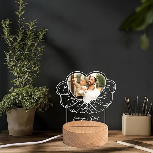 Image of Personalized Father's Day LED Table Lamp, Custom Dad Photo Collage Acrylic Night Light (Heart lamp)