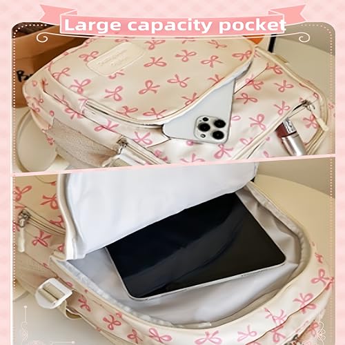 Bow Backpack 3Pcs Set, Cute Kawaii Bow Backpack, Cute Backpackset Large Capacity with Built-in Organizer (white)3