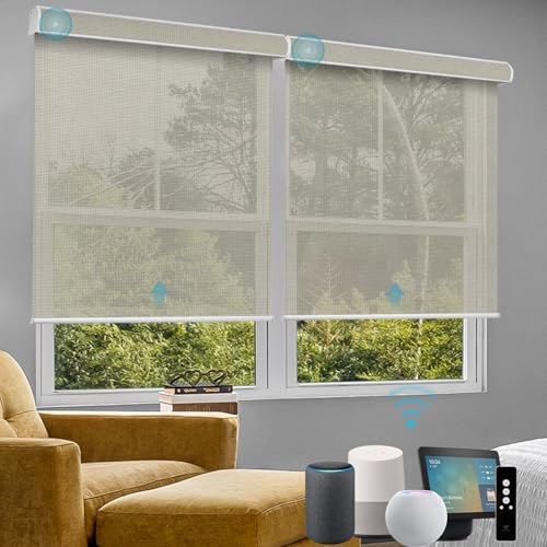SmartWings Motorized Roller Shade, 50% Light Filtering Smart Window Blinds Semi-Blackout PVC Free...
