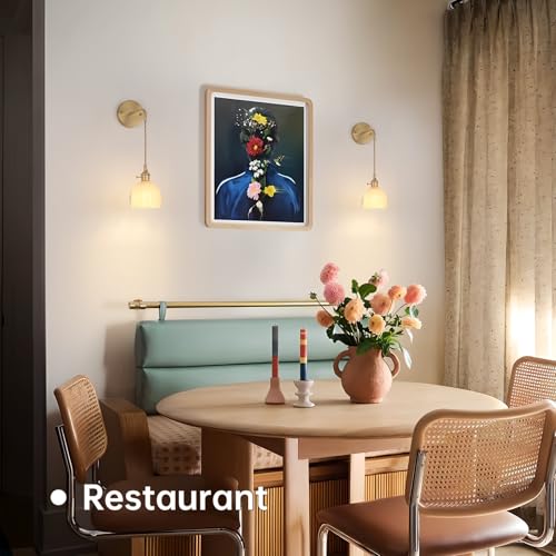 Image of Shenmoyl Vintage Wall Sconce with White Tulip Shade Pattern Glass Adjustable Chain Retro Gold Wall Mounted Light, Modern Wall Lamp Fixtures Decor for Bedside Bedroom Indoor Doorway