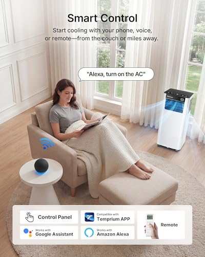 Image of 8000 BTU Portable Air Conditioner Cools up to 350 Sq.Ft., Smart Portable AC Unit with App /Voice /Remote Control, 4-in-1 Quiet AC Unit with Cool, Dry, Fan, Sleep Modes, 24H Timer, Window Kits