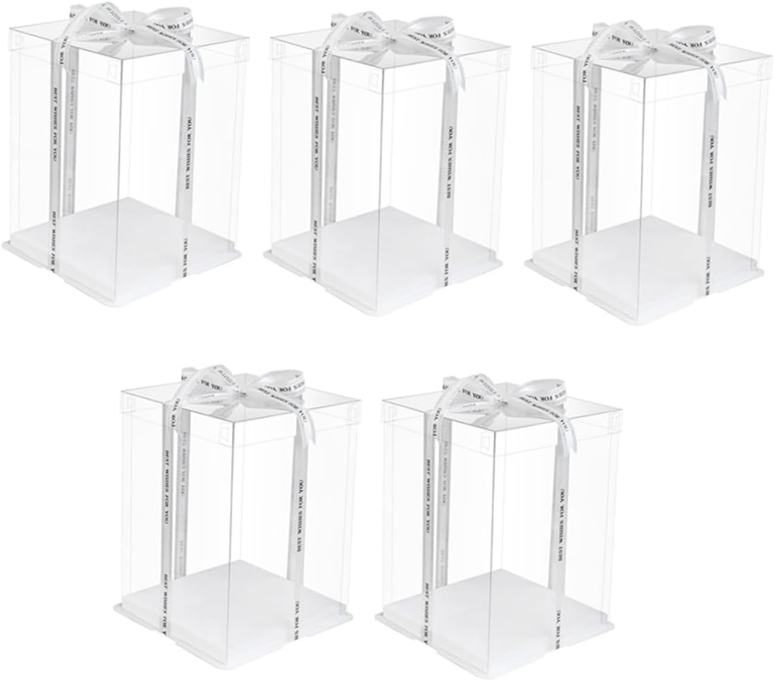 Double Layer Cake Box 8 Inch 5pcs Set with Ribbon, Birthday Cake Storage Container and Dessert Packaging for Party