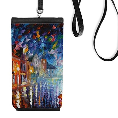Sac suspendu téléphone motif paysage colorpainting en faux cuir noir artistique