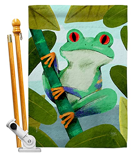 Breeze Decor Rainforest House Flag Set Garden Friends Bugs & Frogs Butterfly Ladybugs Dragonfly Bee Springtime Insect Natural Wildlife Decoration Banner Small Yard Gift Double-Sided, Made in USA