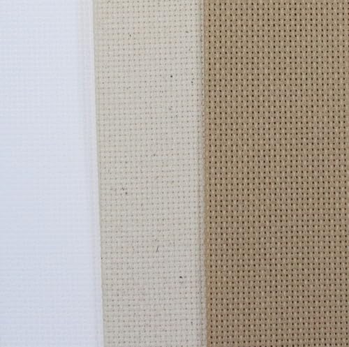 Image of KCS 3 pc of 12 inch x 18 inch(30cmx45cm) 18CT Counted Cotton Aida Cloth Cross Stitch Fabric (White+Oatmeal+Khaki)