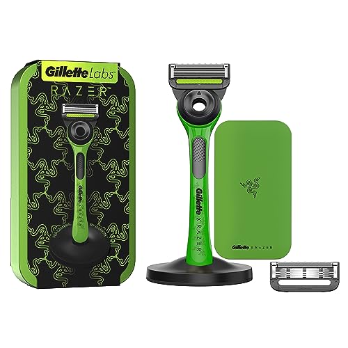 Gillette Labs mit Reinigungs-Element, Razer Limited Edition Rasierer und Reise-Etui für unterwegs, 1 Griff, 2 Klingen, Magnetdock