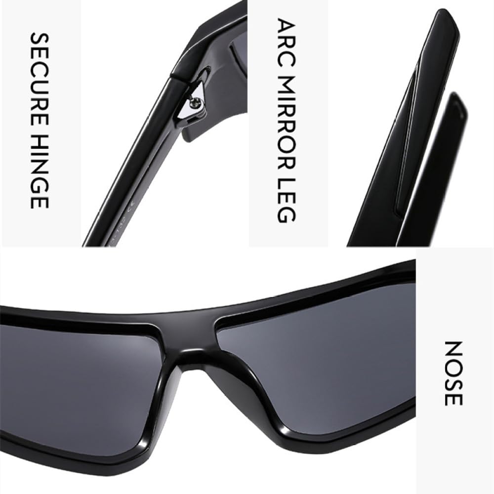 Occhiali da sole polarizzati sportivi Occhiali da sole per uomo Occhiali da parabrezza firmati di marca Occhiali irregolari femminili, C1 Nero brillante, Con una borsa