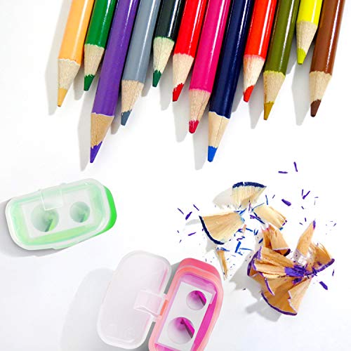 Menoly 20 Pack Pencil Sharpeners Manual, Double Hole Colored Pencil Sharpener With Lid, Handheld Pencil Sharpeners For School Office Home #TOP1
