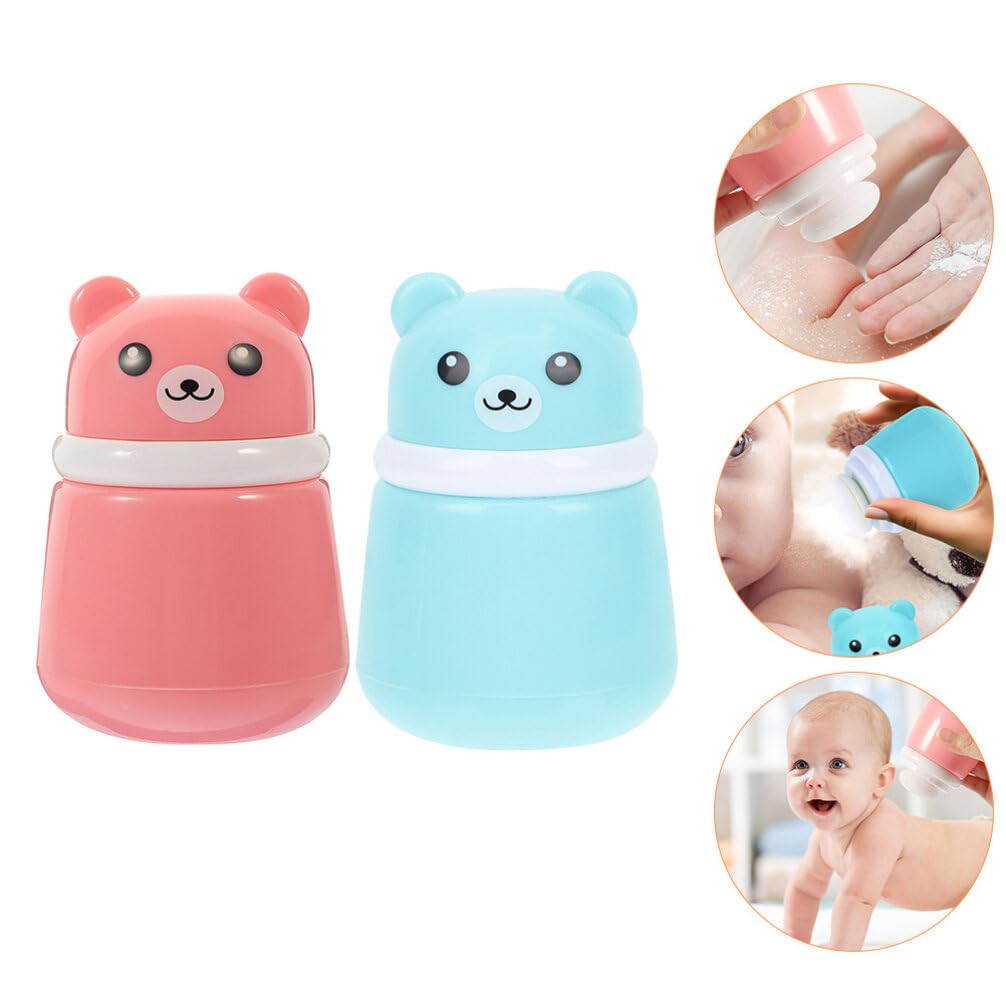 Luxshiny 2pcs Baby Powder Puff Box Body Powder Container Travel-Ready Cartoon Bear Design