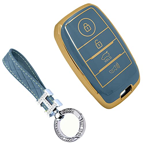Kidoca® Car Key Cover Case with Golden Rim for All Latest Accessories for KIA Sonet | Seltos | Carens | Carnival (KI-A SMART1, Blue+Keychain) Kidoca® Car Key Cover Case with Golden Rim for All Latest Accessories for KIA Sonet | Seltos | Carens | Carnival (KI-A SMART1, Blue+Keychain)