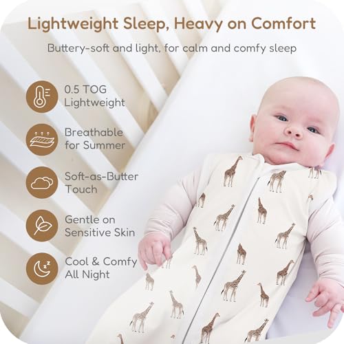 Image of Baby Sleep Sack 0.5 TOG, Lightweight Breathable Wearable Blanket with Zipper, 0-3-6-12-24M-4T, 3-Pack