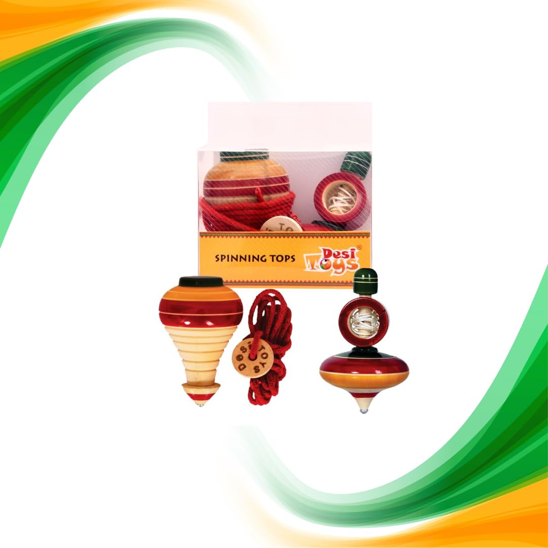 Desi Toys Spinning Tops|Lattu|Bhawra|Latto | Bambaram | Packs of Windup Top |Traditional Indian Game | Classic Nostalgic Outdoor Games|Fun & Therapeutic (Pack of 2.)