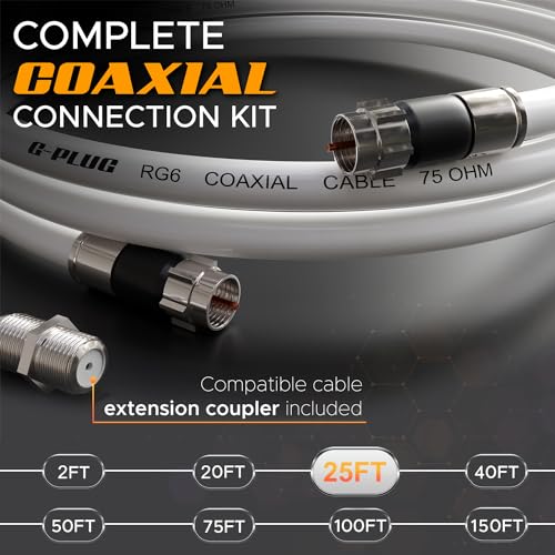 image for G-PLUG 25FT RG6 Coaxial Cable Connectors Set - High-Speed Internet, Br