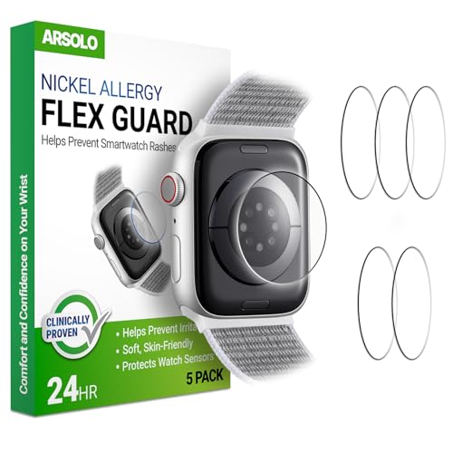 Arsolo [Confezione da 5] Flex Guard Nickel Metal Allergy Back Protector per Apple Watch [44/45 mm], dermatite da contatto, pellicola morbida, protezione sensore, cover posteriore per iWatch 44 mm/45