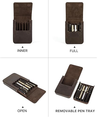 Miniatura 5 de Estuche de cuero para bolígrafos de seis asientos - Organizador de oficina plegable con concha