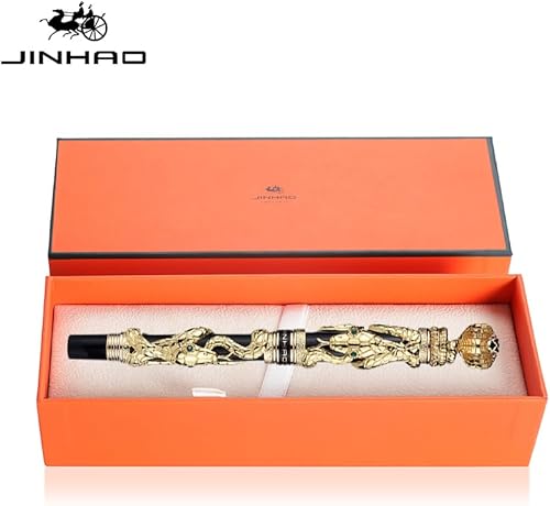 Miniatura 5 de JinHao - Pluma estilográfica con serpientes doradas, punta fina con convertidores para escribir, pluma de colección con patrón retro de cobra