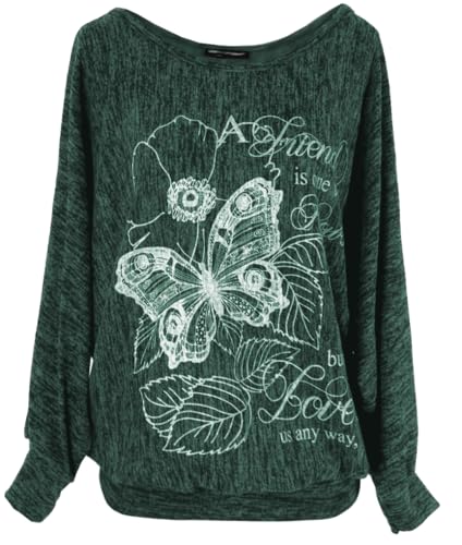 Emma & Giovanni - Sudadera con Estampado de Mariposas - Mujer (Verde Jersey, S-M)