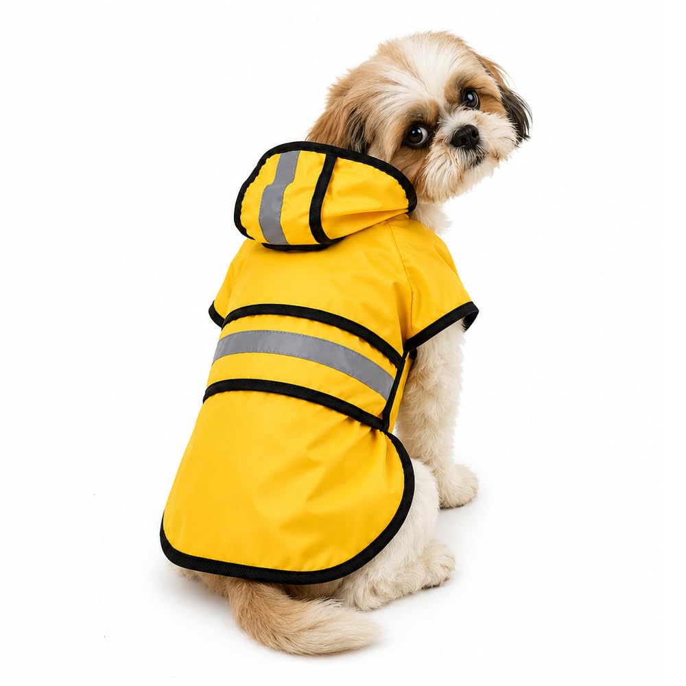 PetVogue Dog Waterproof Rain Jacket Raincoat with Hoodie, Reflective Adjustable Patch Lightweight Jumpsuit Outfits for Puppy Pet Cat Appare,l Outdoor Summer, Yellow Medium-image-32