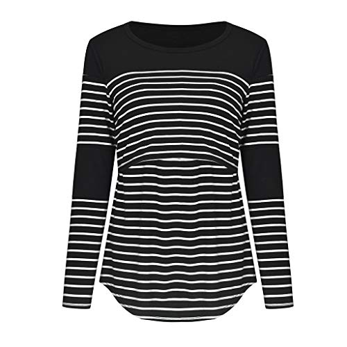 Jersey de maternidad manga divertida mujeres para amamantar camiseta larga a rayas tops maternidad...