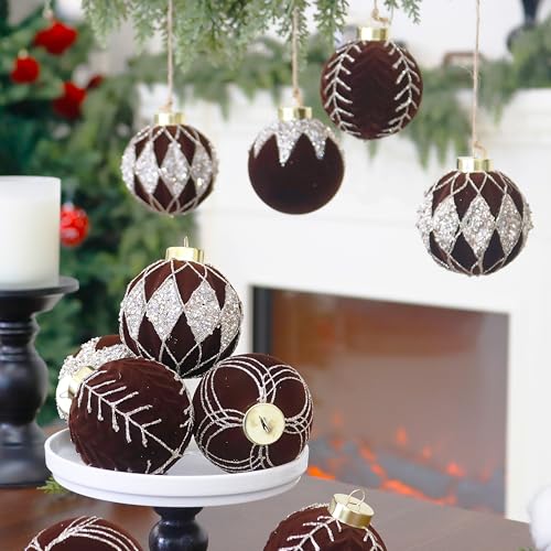 Image of 20PCS Velvet Ornaments for Christmas Tree, 2.36INCH Glitter Flocked Christmas Ornaments Decorations Balls Set Decor