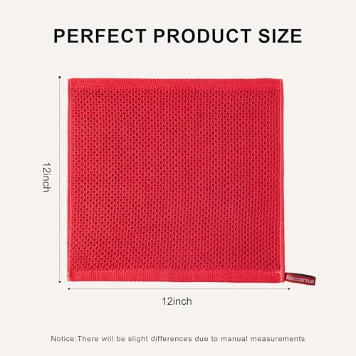 Image of 100% Cotton Kitchen Dish Cloths, 8-Pack Waffle Weave Ultra Soft Absorbent Dish Towels Washcloths Quick Drying Dish Rags, 12x12 Inches, Red