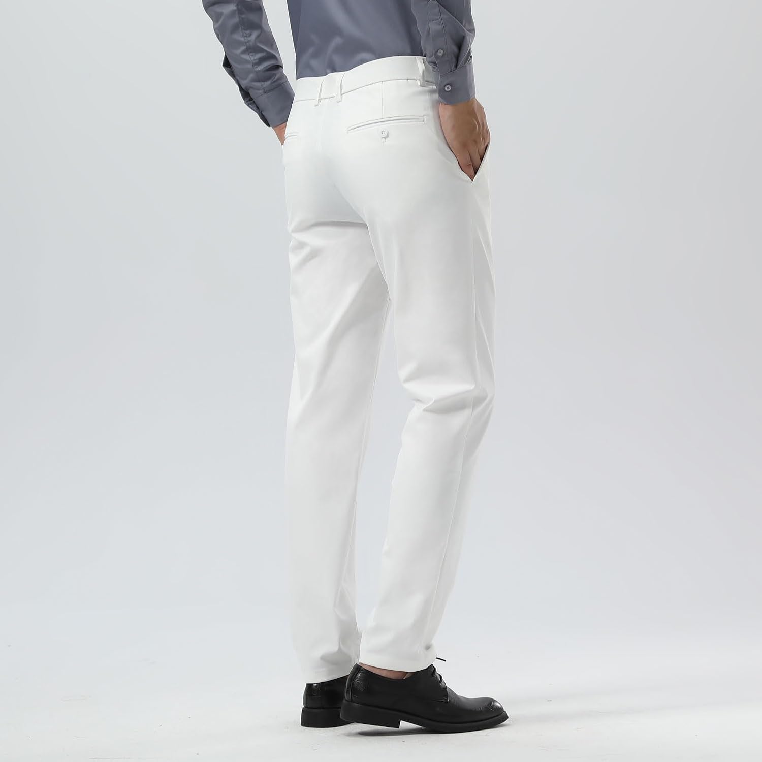 Plaid&Plain Men's Dress Pants Slim Fit Stretch Khaki Pants Wrinkle Free - Image 4