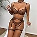 Women's 4-Piece Lingerie Set Mesh Inserts and Halter Neck - Underwire Bra, Straps, and Matching Bottoms for Fashion Brown