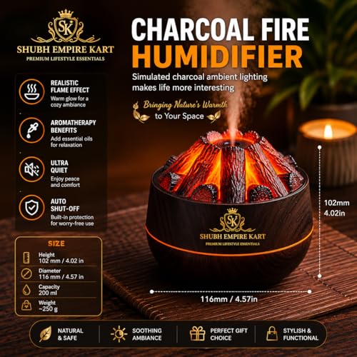 Image of Shubh Empire Mini Ultrasonic humidifier for Room Moisture, Essential Oil Diffuser, Cool Mist for Bedroom, Baby, Aroma Diffuser for Home Electric with Night Lamp (Charcole)