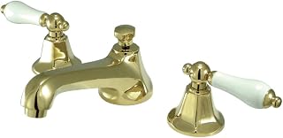 Kingston Brass KS4462PL Metropolitan Widespread Lavatory Faucet with Porcelain Lever Handle, Polished Brass, 8-Inch Adjustable Center