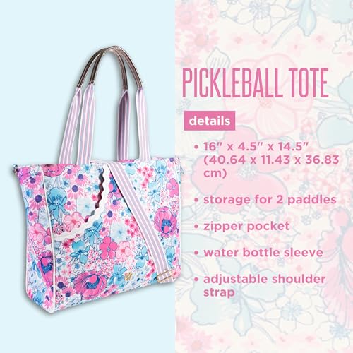Lilly Pulitzer Pickleball Bag with Crossbody Strap, In All Her Glory | Pink & Blue Floral Sports Storage for 2 Paddles, Zipper Pocket, Waterbottle Sleeve, Adjustable Strap and Gold Details - Image 4