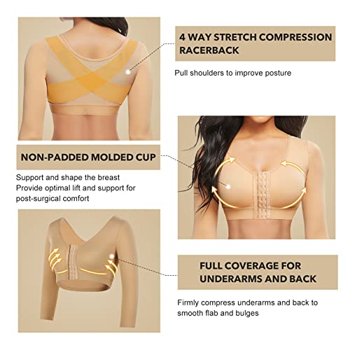 FeelinGirl Arm Shaper for Women Post Surgery Arm Lipo Compression Sleeves Slimming Arm Faja Front Closure Shapewear Bra - Image 3